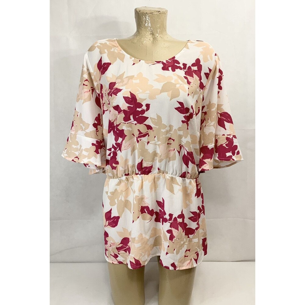 NWT $60 Lane Bryant Shirt Plus Size 24 24w 28" Peach Fuchsia Bell 3/4 Sleeves
